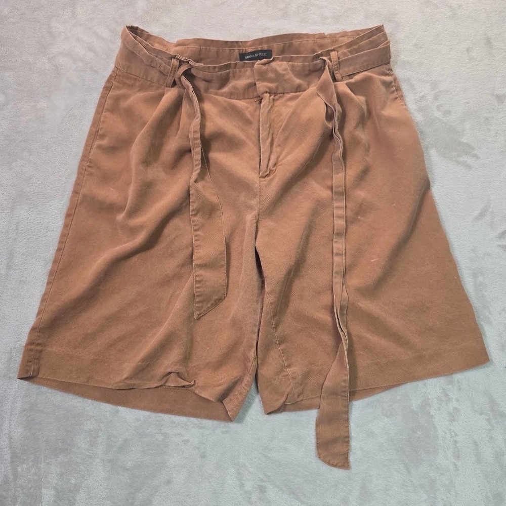 Banana Republic Lyocell Belted Pleated Shorts Brown Size 14 High Rise Wide Leg